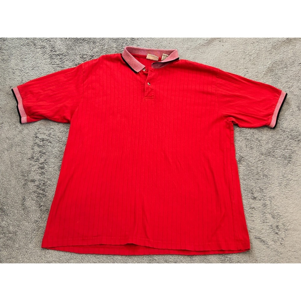 Vintage Crest Signature Golf Polo Shirt Mens XL Red Ribbed Short Sleeve 80s 90s